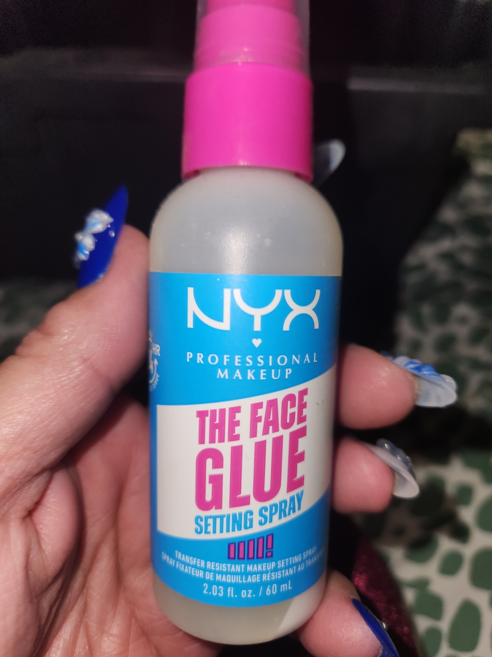 NYX The Face Glue Setting Spray in Blue and Pink Bottle